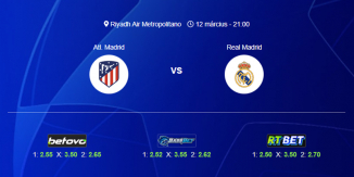 Foci Tippek: Atletico Madrid - Real Madrid 2025. március 12. - Bajnokok Ligája