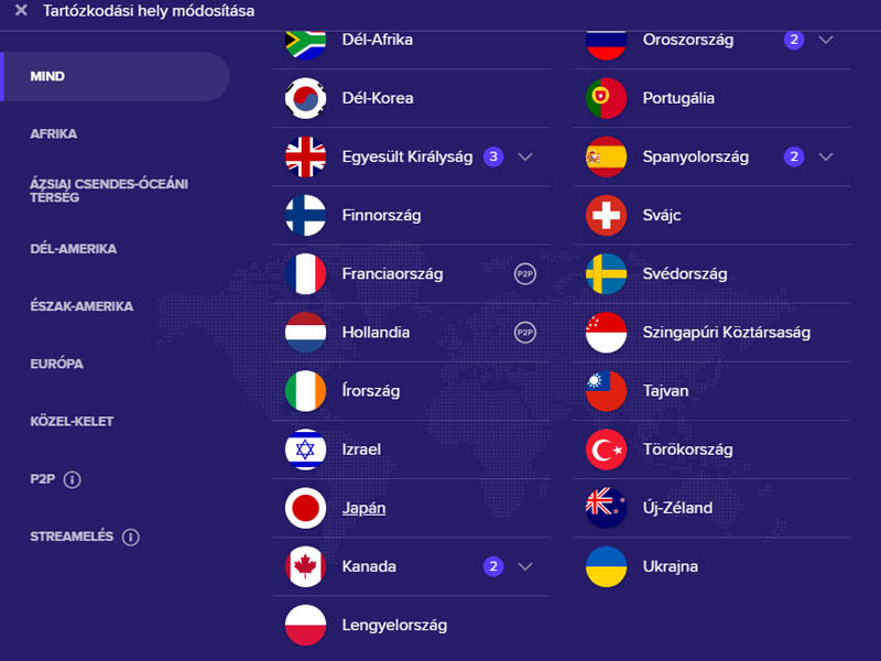 Avast VPN - válaszd ki az engedélyezett országok