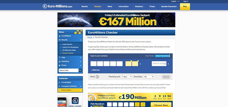 Euromillions nyerőszám ellenerőrző