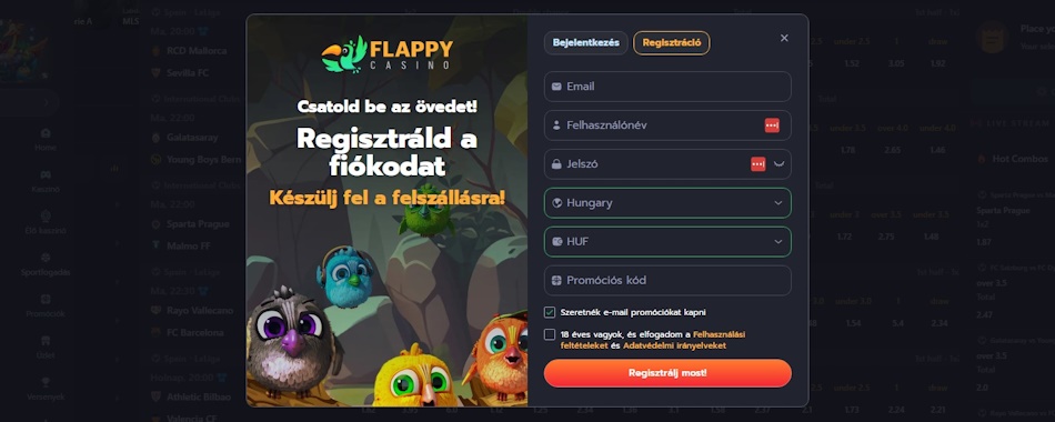 Flappy regisztráció