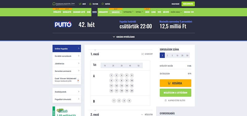 Puttó lottó online játék